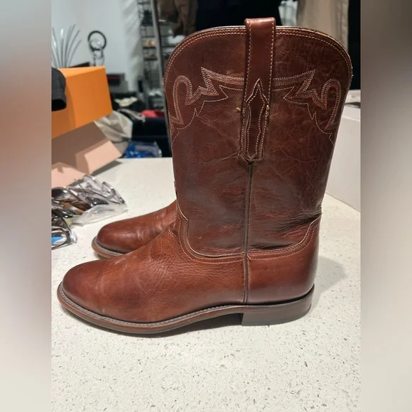 Lucchese sunset roper tan ranch brown leather western boots size 11 2 E - Picture 4 of 11